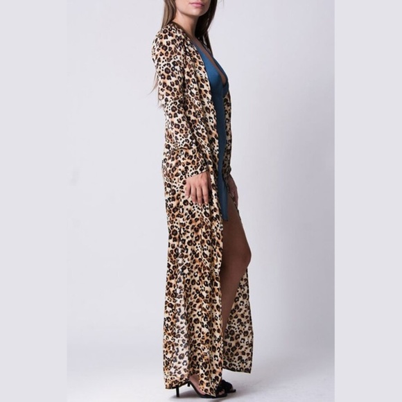 Lux LA Sweaters - Stylish Leopard Print Maxi Cardigan Duster